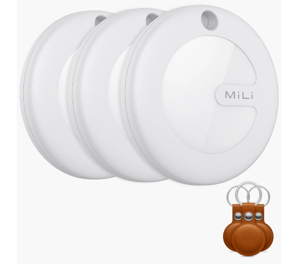 Lokalizator MILI MiTag Biały (3 szt.) + Etui Brązowy (3 szt.)