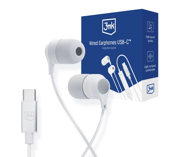 3mk Wired Earphones USB-C Biały