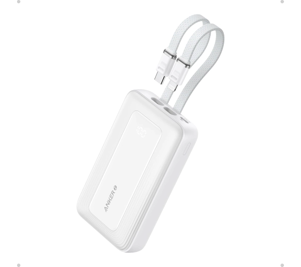 Anker Zolo (A1680H21) 10000mAh 30W wbudowany kabel USB-C i Lightning Biały