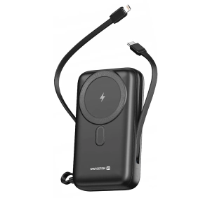 Swissten 22013934 20000mAh 22.5W Magnetyczny Wbudowany kabel Czarny