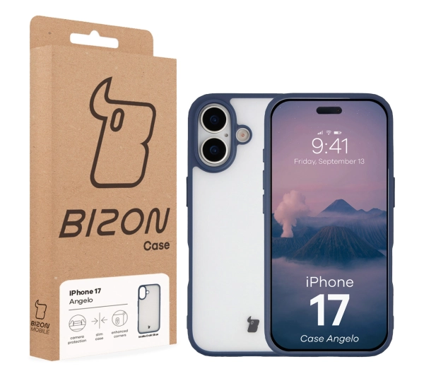 Bizon Angelo do Apple iPhone 17 z niebieską ramką