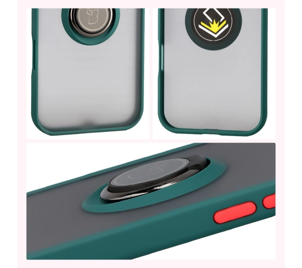 Bizon z uchwytem na palec Hybrid Ring do Apple iPhone Air Przydymione z zieloną ramką
