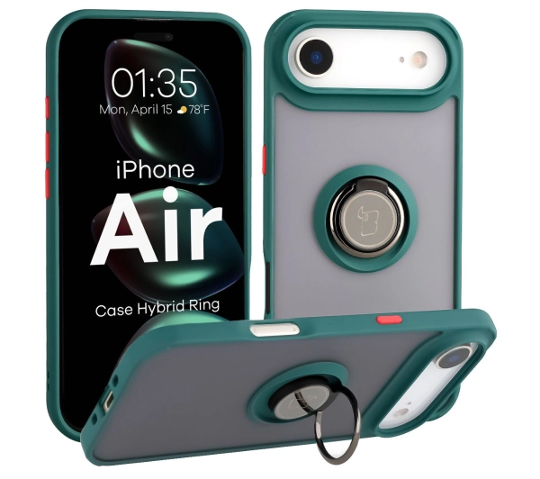 Bizon z uchwytem na palec Hybrid Ring do Apple iPhone Air Przydymione z zieloną ramką
