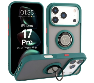 Bizon z uchwytem na palec Hybrid Ring do Apple iPhone 17 Pro Przydymione z zieloną ramką