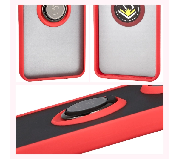 Bizon z uchwytem na palec Hybrid Ring do Xiaomi POCO F7 Pro Przydymione z czerwoną ramką