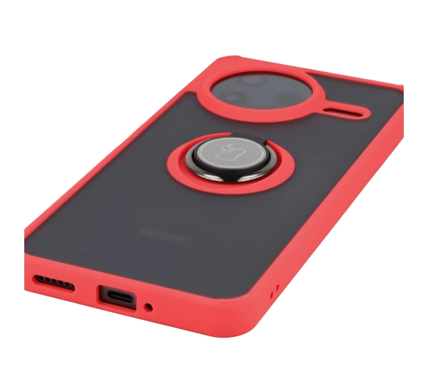 Bizon z uchwytem na palec Hybrid Ring do Xiaomi POCO F7 Pro Przydymione z czerwoną ramką