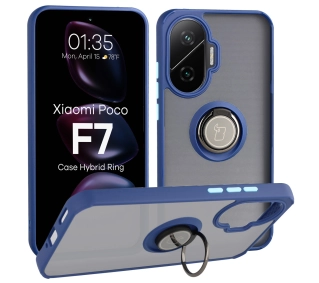 Bizon z uchwytem na palec Hybrid Ring do Xiaomi POCO F7 Przydymione z niebieską ramką
