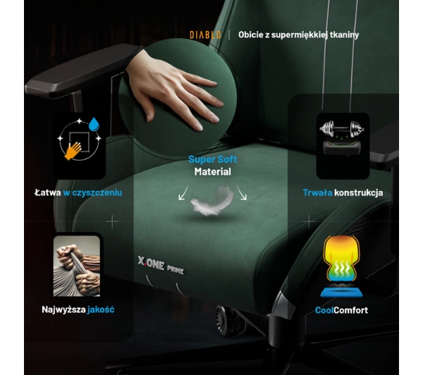 Diablo Chairs X.One Prime Normal Size Forest Green Gamingowy  Do 140kg Tkanina Zielony - Kup na Raty - RRSO 0%
