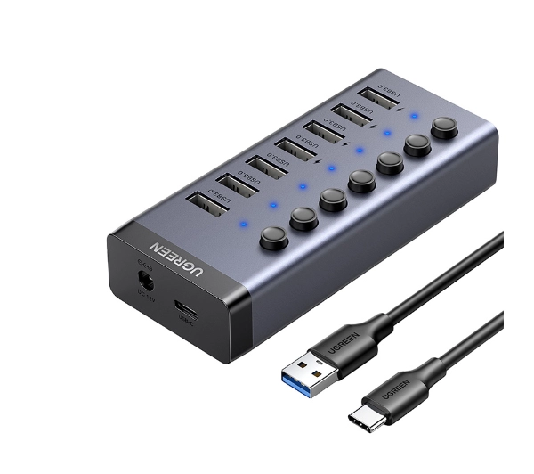 UGREEN 90307 7w1 USB-C 7x USB-A 3.0 12V 2A Czarny