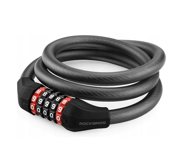 RockBros Zapięcie rowerowe zamek na szyfr 5 cyfr lina 1.8m - czarne