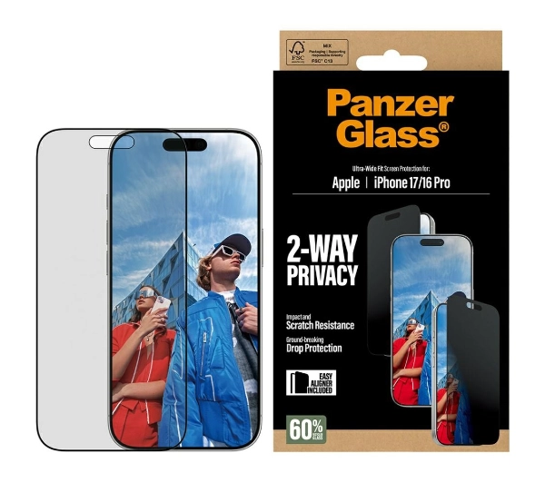 PanzerGlass prywatyzujące Ultra-Wide Fit EasyAligner do iPhone 17 / 16 Pro