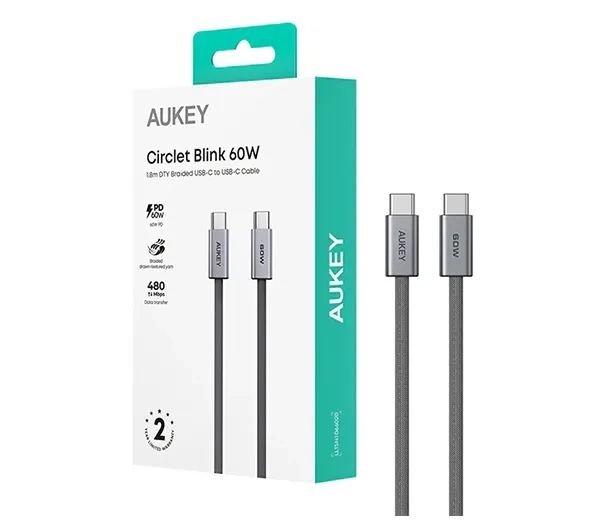 Aukey CB-DCC062 USB-C 1,8m 60W Grafitowy