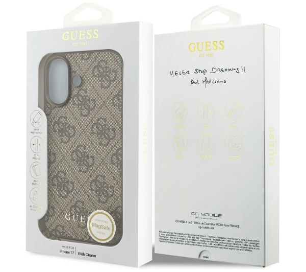 Guess 4G Charms Collection MagSafe do iPhone 17 Brązowy