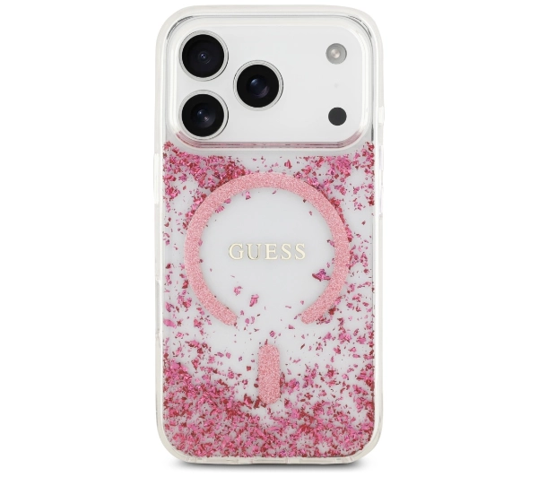 Guess Resin Bottom Glitter MagSafe do iPhone 17 Pro różowy