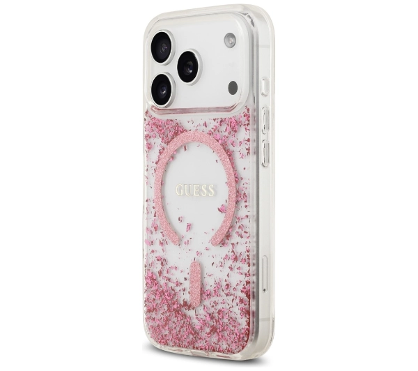Guess Resin Bottom Glitter MagSafe do iPhone 17 Pro różowy
