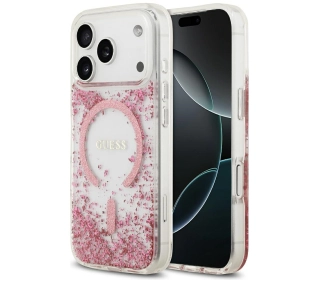 Guess Resin Bottom Glitter MagSafe do iPhone 17 Pro różowy