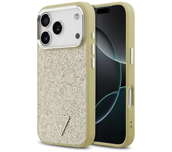 Guess Glitter Triangle Logo MagSafe do iPhone 17 Pro złoty