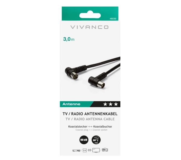 Vivanco 48039 Kątowy 3m Czarny