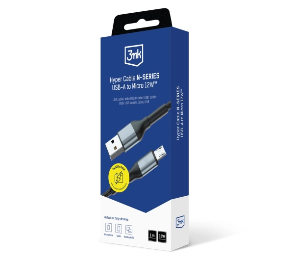 3mk Hyper Cable N-SERIES A USB do microUSB 1m 5 V/2.4A 12W Czarny