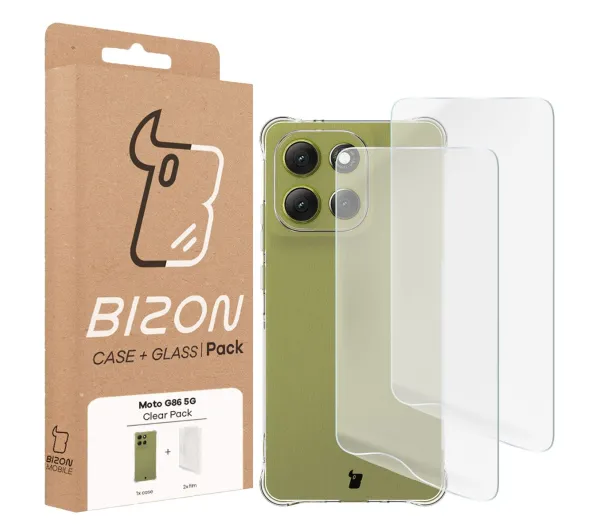 Bizon elastyczne etui Salpa + 2x folia na ekran Clear Pack do Motorola Moto G86 5G