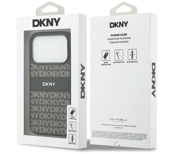 DKNY Repeat Texture Pattern with Tonal Stripe do iPhone 17 Pro Czarny