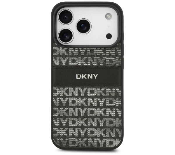 DKNY Repeat Texture Pattern with Tonal Stripe do iPhone 17 Pro Czarny