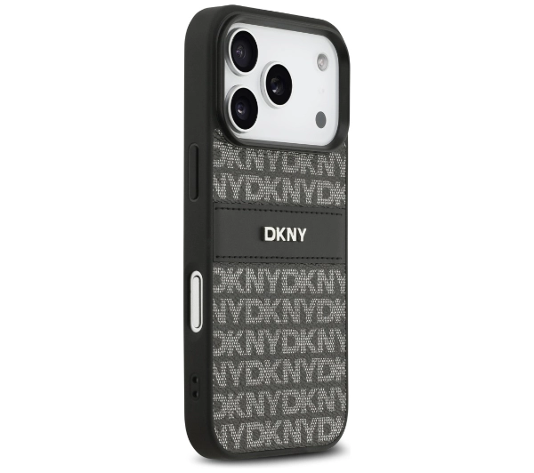 DKNY Repeat Texture Pattern with Tonal Stripe do iPhone 17 Pro Czarny