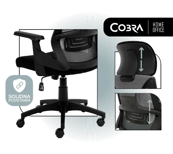 Cobra Office One HF304BK Biurowy do 150kg Tkanina Czarny - Kup na Raty - RRSO 0%