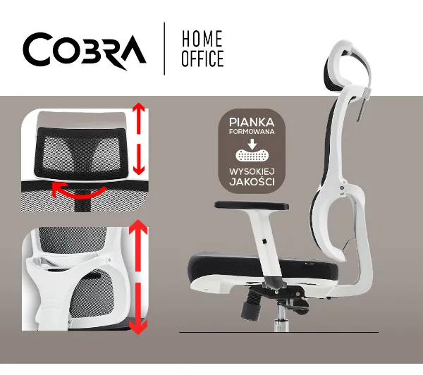 Cobra Office Expert HF701WH Biurowy do 150kg Tkanina Czarno-biały - Kup na Raty - RRSO 0%