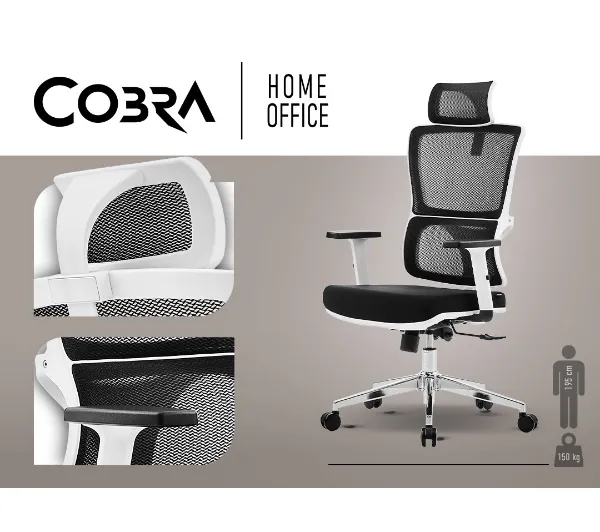 Cobra Office Expert HF701WH Biurowy do 150kg Tkanina Czarno-biały - Kup na Raty - RRSO 0%