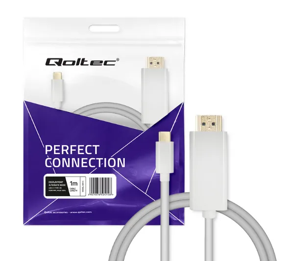 Qoltec 50414 USB 3.1 typ C - HDMI A 1m Biały