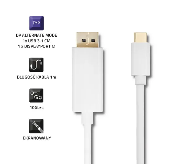 Qoltec 50412 USB 3.1 typ C - Displayport 5K 1m Biały