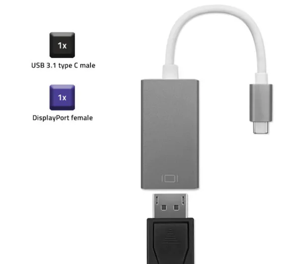 Qoltec 50429 DisplayPort do USB-C Srebrny