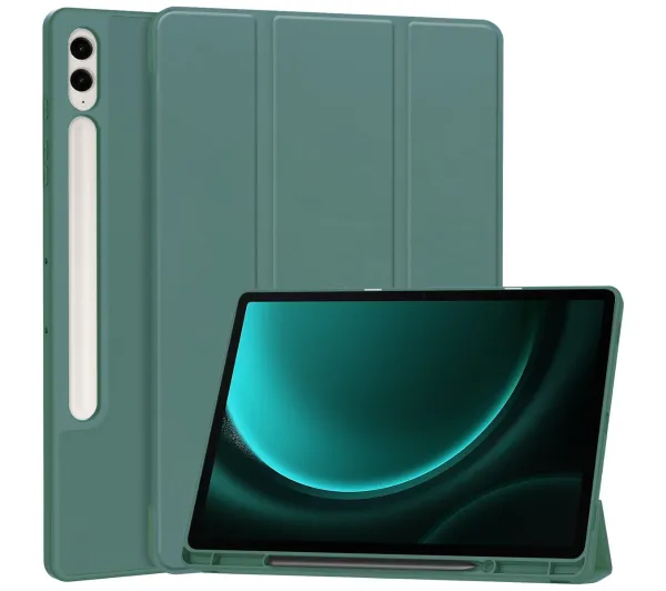 Bizon Case Tab Lizard z klapką do Samsung Galaxy Tab S9 FE Plus Ciemnozielony