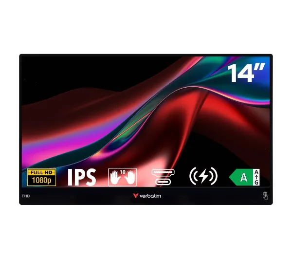 Verbatim 32236/32088 Verbatim 14" FHD Touch Monitor Light with Wireless Power Supply Przenośny Dotykowy
