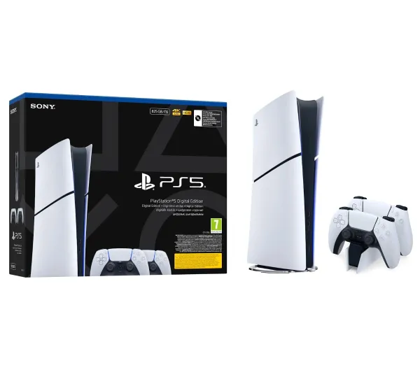Sony PlayStation 5 Digital Slim E Chassis (PS5) 825GB Dodatkowy Pad Bundle +  Stacja Ładowania DualSense