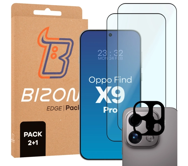 Bizon Szkło + szybka na aparat Glass Edge Pack do Oppo Find X9 Pro 2 sztuki