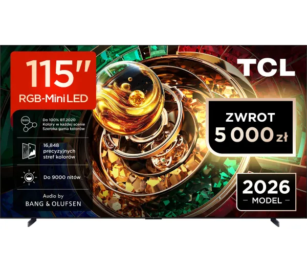 TCL 115RM9L 115" RGB-Mini LED 4K 144Hz Google TV Funkcje AI Dolby Vision Dolby Atmos Bang & Olufsen HDMI 2.1 DVB-T2