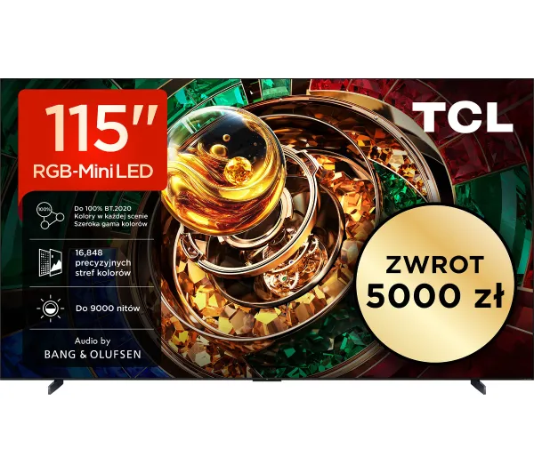 TCL 115RM9L 115" RGB-Mini LED 4K 144Hz Google TV Funkcje AI Dolby Vision Dolby Atmos Bang & Olufsen HDMI 2.1 DVB-T2