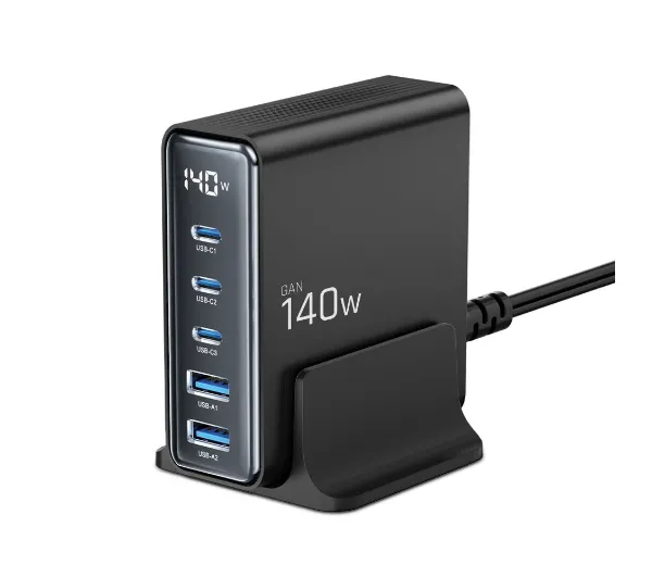 Tech-Protect DC140W-GAN 5 biurkowa 2x USB-A 3x USB-C 140W Czarny