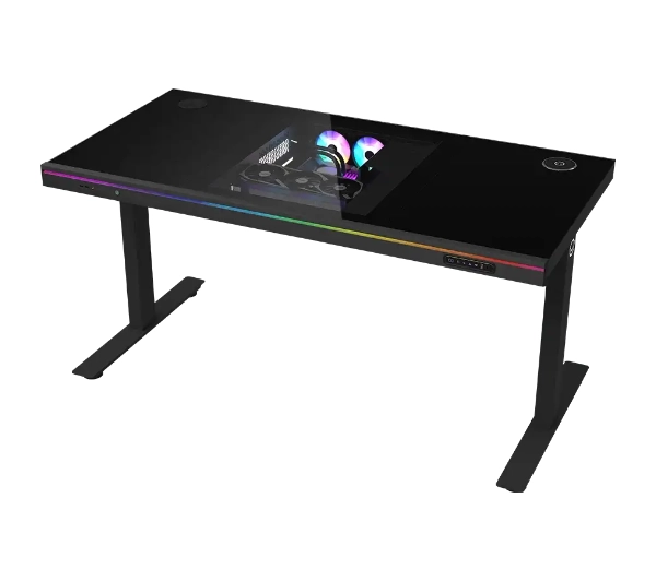 Biurka gamingowe - Lorgar Desk Elite 90 Series DE90G Blat Szklany140cm Regulacja wysokości Czarny