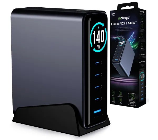 3mk InCharge Desktop Charger Lumin PD3.1 TFT  USB-A 4x USB-C 140W Czarny