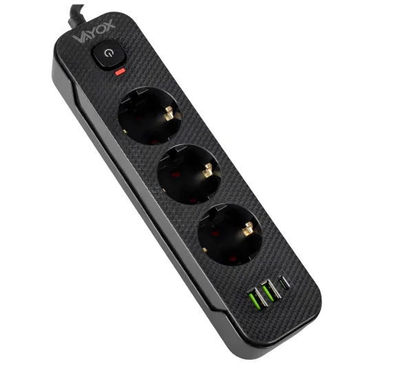 Vayox VA0467B-3 2x USB-A 1x USB-C 3 gniazda 3m Czarny