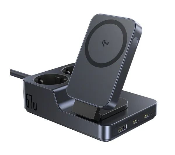 Baseus NOMOS ND11 6w1 Qi2 2 gniazda AC USB-A 2x USB-C 67W Czarny