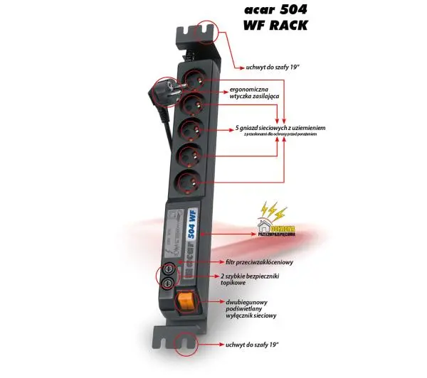 Acar 504 WF RACK 5 gniazd 3m Czarny