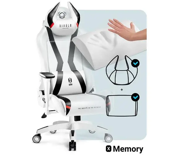 Diablo Chairs X-Horn 2.0 King Size Gamingowy do 180kg Skóra ECO Biało-czarny - Kup na Raty - RRSO 0%