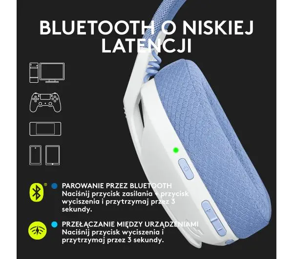 Logitech G435 Lightspeed Nauszne Biały