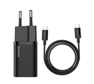 Baseus TZCCSUP-L01 Super Si Quick Charger 1C 25W + kabel USB-C do USB-C 1m Czarny