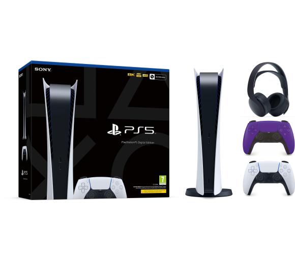 konsola PS5 Digital Sony PlayStation 5 Digital Edition + słuchawki PULSE 3D (czarny) + dodatkowy pad (fioletowy)