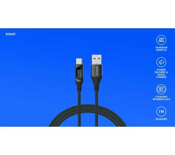 Savio CL-172 USB-A-USB-C 1m Czarny